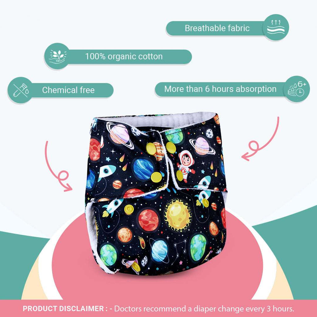 Cloth Diapers with Insert and Free Wet Bag | Cosmic Dreams - Pack of 1