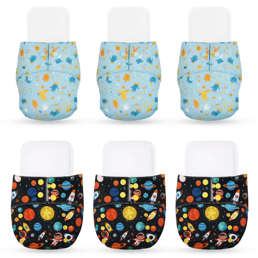 Reusable Cloth Diapers (Pack of 6) – Leak-Proof pack of 6 multicolour set 3
