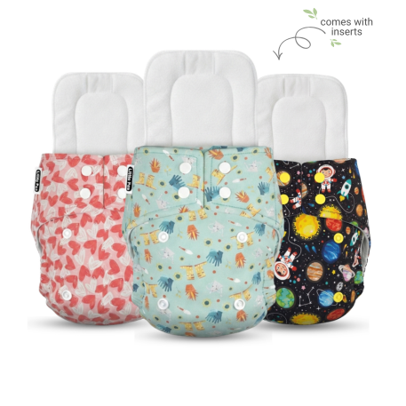 Reusable Cloth Diapers (Pack of 3) – Leak-Proof Pack Of 3 Jungle + Ocean + Heart