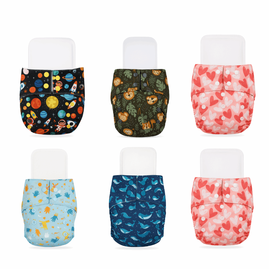 Little Pea Adjustable Cloth Diapers Pack of 6 (3 Months to 3 Years)