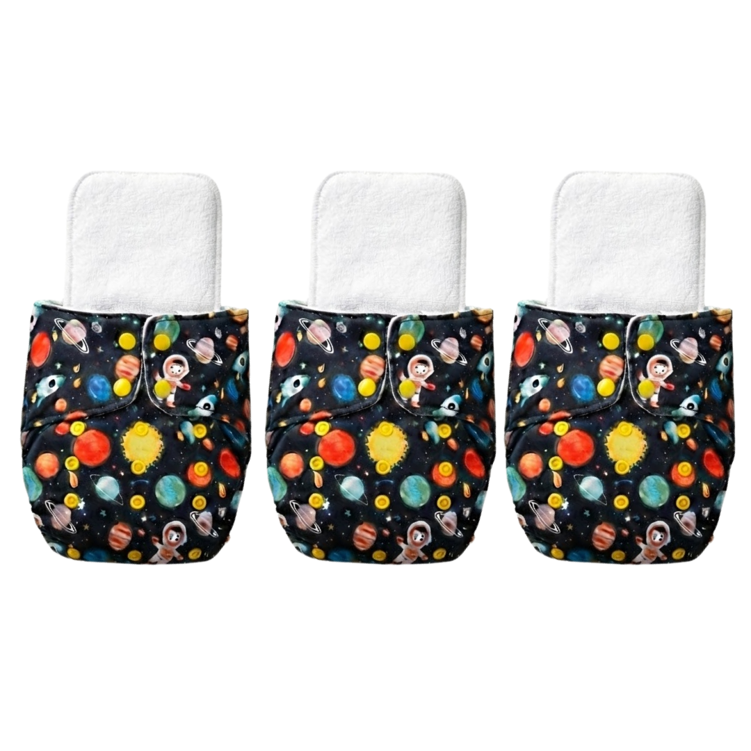 Reusable Cloth Diapers (Pack of 3) – Leak-Proof Space+Space+Space