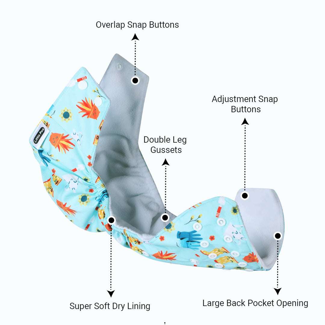 Little Pea Adjustable Cloth Diapers Pack of 6 (3 Months to 3 Years)