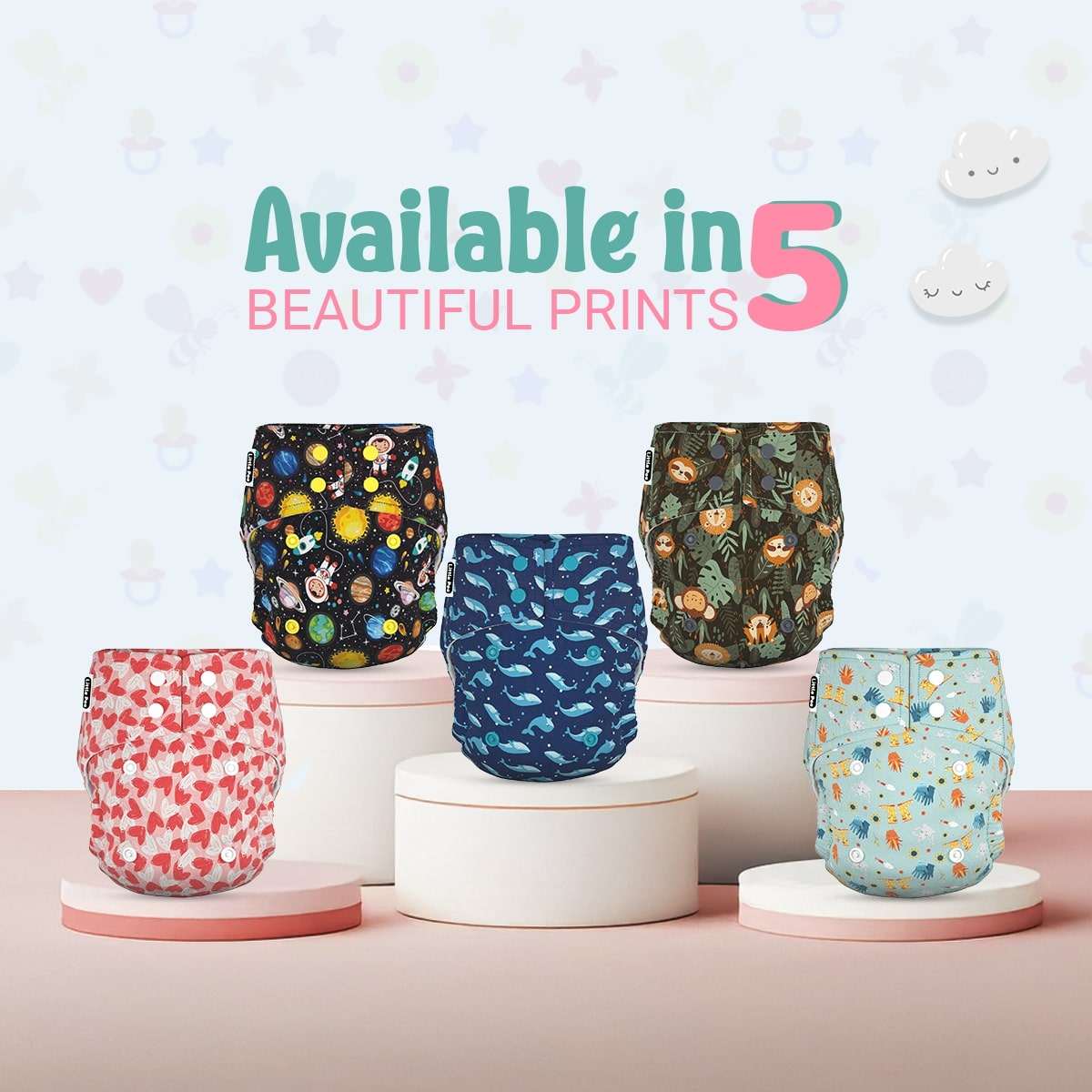 Little Pea Adjustable Cloth Diapers Pack of 2 (3 Months to 3 Years)
