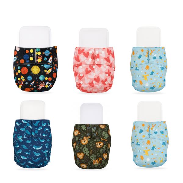 Little Pea Adjustable Cloth Diapers Pack of 6 (3 Months to 3 Years)