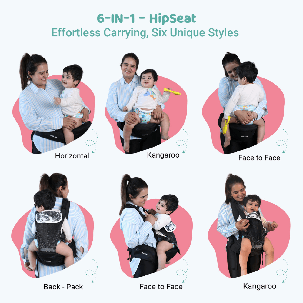 6-in-1 Ergonomic Baby Carrier with Detachable Hip Seat – Blue & Black (4–24 Months)