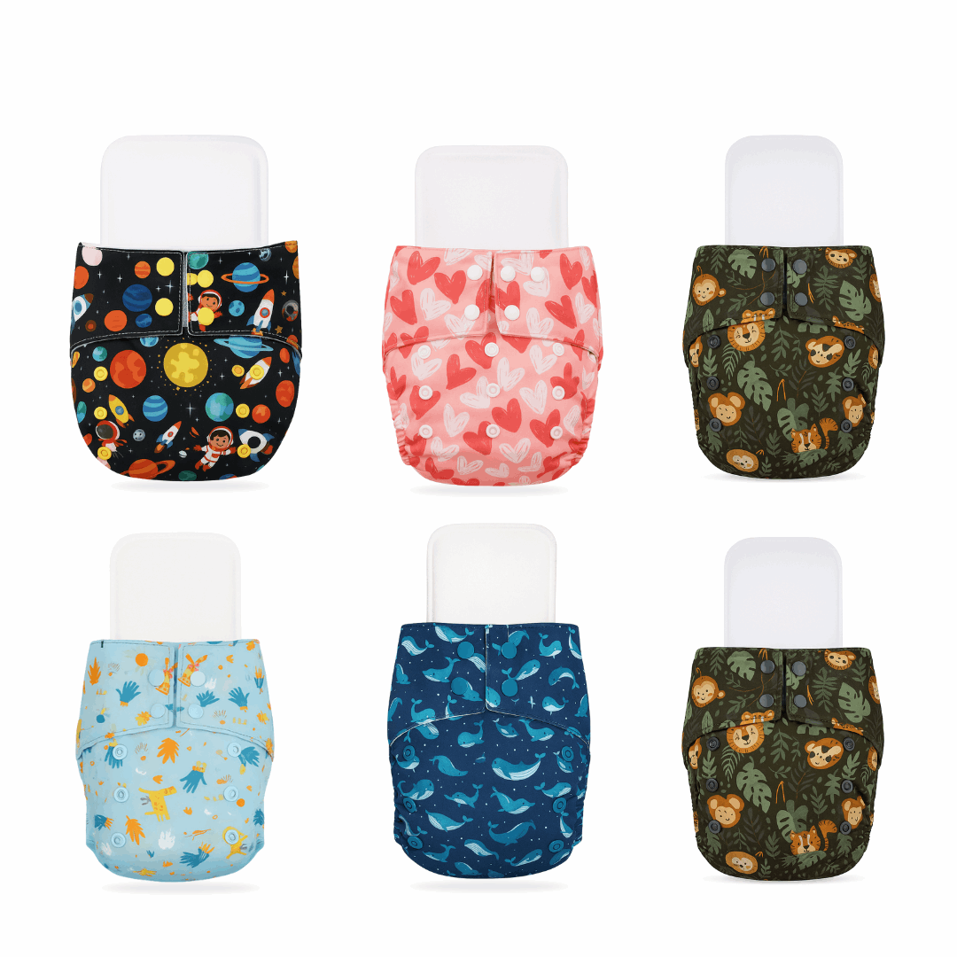 Little Pea Adjustable Cloth Diapers Pack of 6 (3 Months to 3 Years)