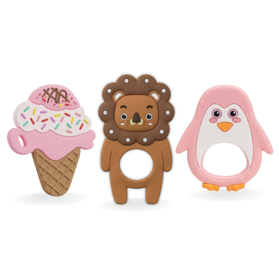 Teether Combo Pack for Babies – 3 Cute Silicone Teethers