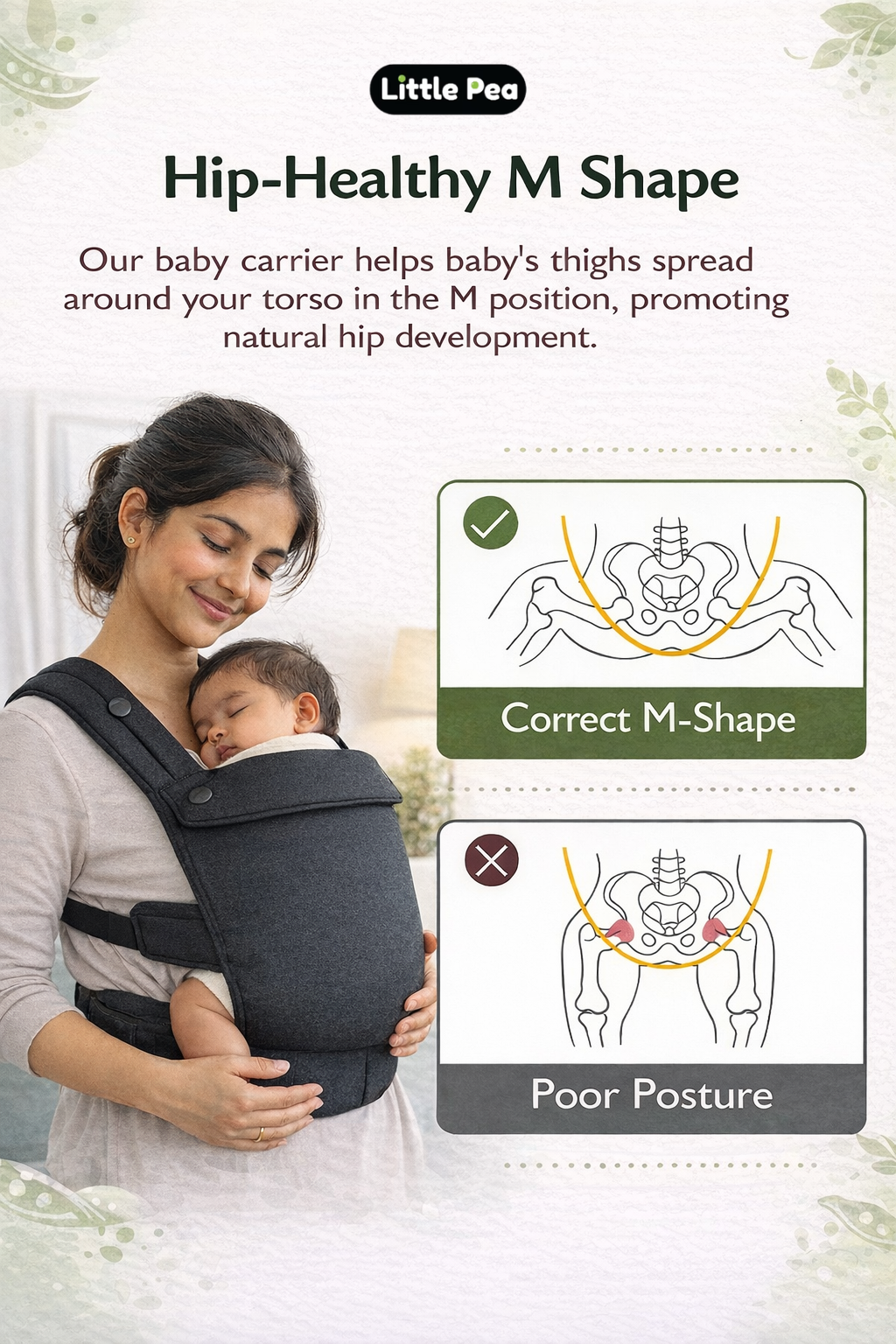 Little Pea All-Day Baby Carrier | Ergonomic, Lightweight & Easy to Wear | Newborn to Toddler (3–18 kg) 100% Cotton