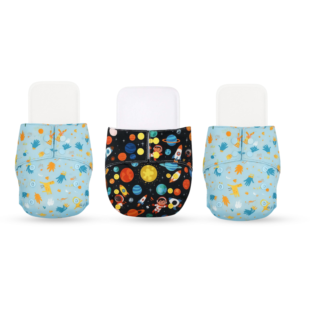 Reusable Cloth Diapers (Pack of 3) – Leak-Proof Playful+Space+Playful