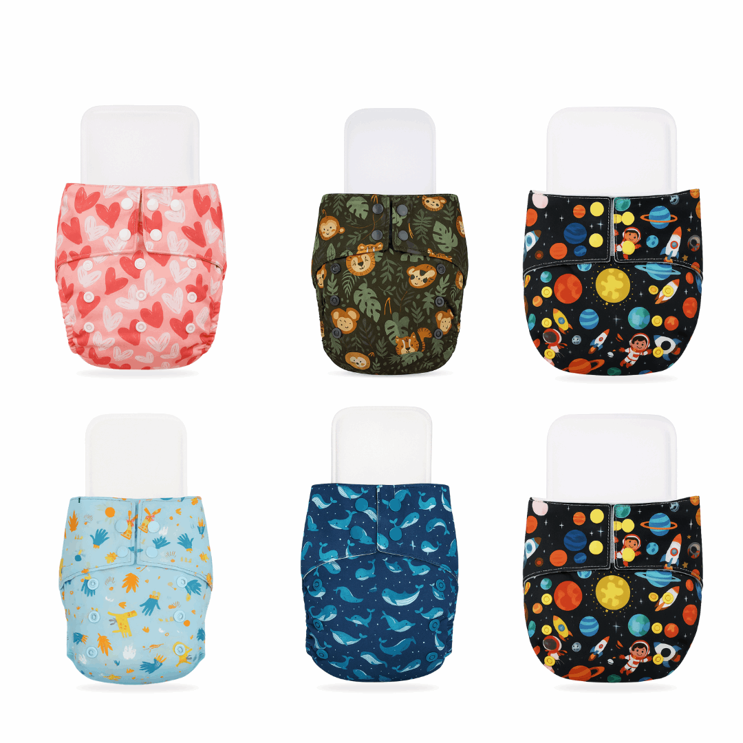 Little Pea Adjustable Cloth Diapers Pack of 6 (3 Months to 3 Years)