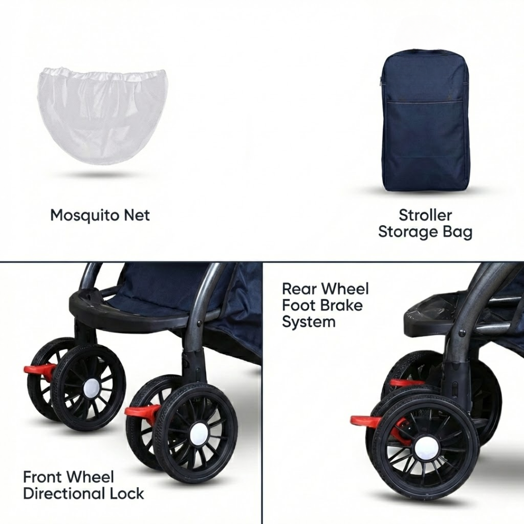 Compact Tour Stroller – Auto Fold, Pull Handle & Mosquito Net