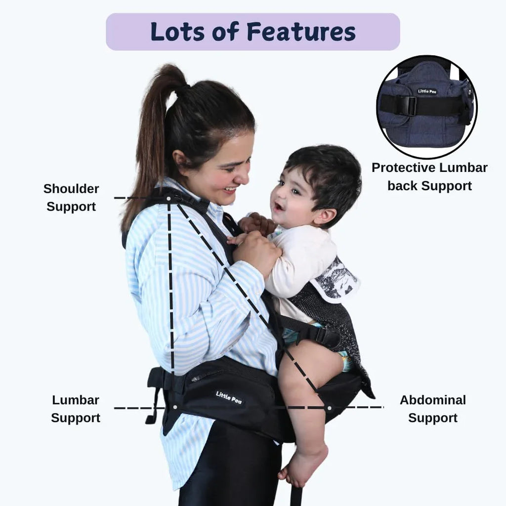 6-in-1 Ergonomic Baby Carrier with Detachable Hip Seat – Blue (4–24 Months)