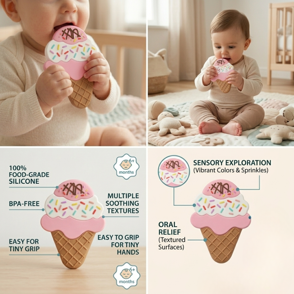 Teether Combo Pack for Babies – 3 Cute Silicone Teethers