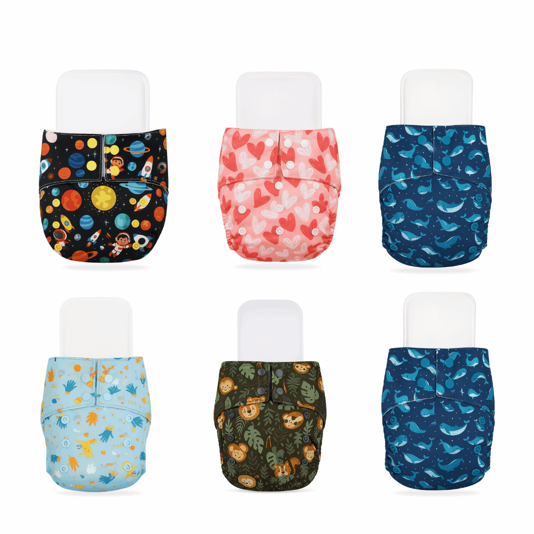 Little Pea Adjustable Cloth Diapers Pack of 6 (3 Months to 3 Years)