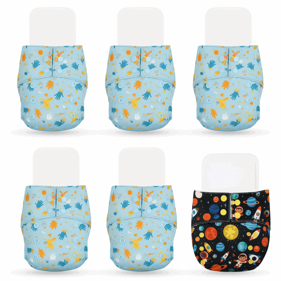 Reusable Cloth Diapers (Pack of 6) – Leak-Proof pack of 6 multicolour set - 01