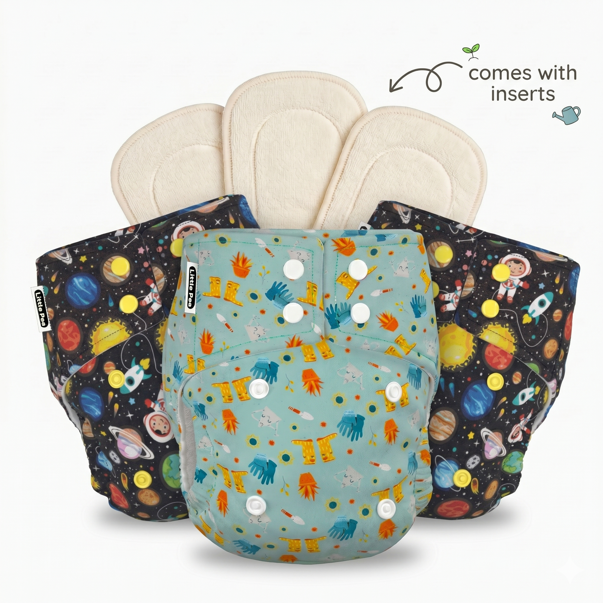 Reusable Cloth Diapers (Pack of 3) – Leak-Proof Space + Playful + Space
