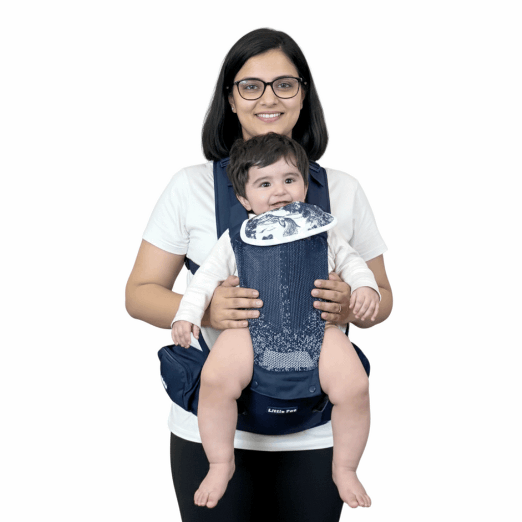 6-in-1 Ergonomic Baby Carrier with Detachable Hip Seat – Blue & Black (4–24 Months)