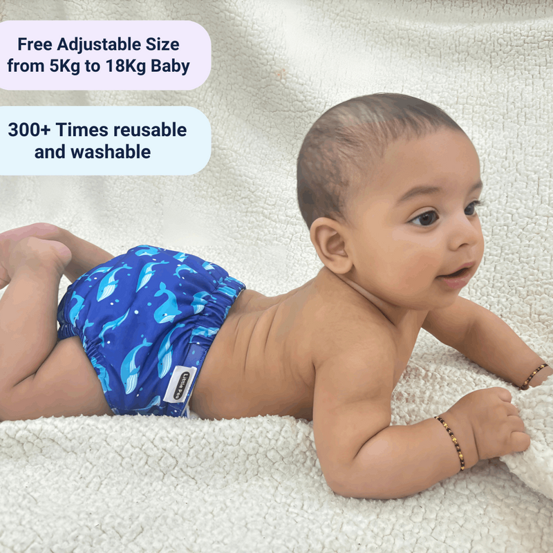 Cloth Diapers with Insert and Free Wet Bag | Ocean Adventure + Playful Planting + Little Hearts - Pack of 3