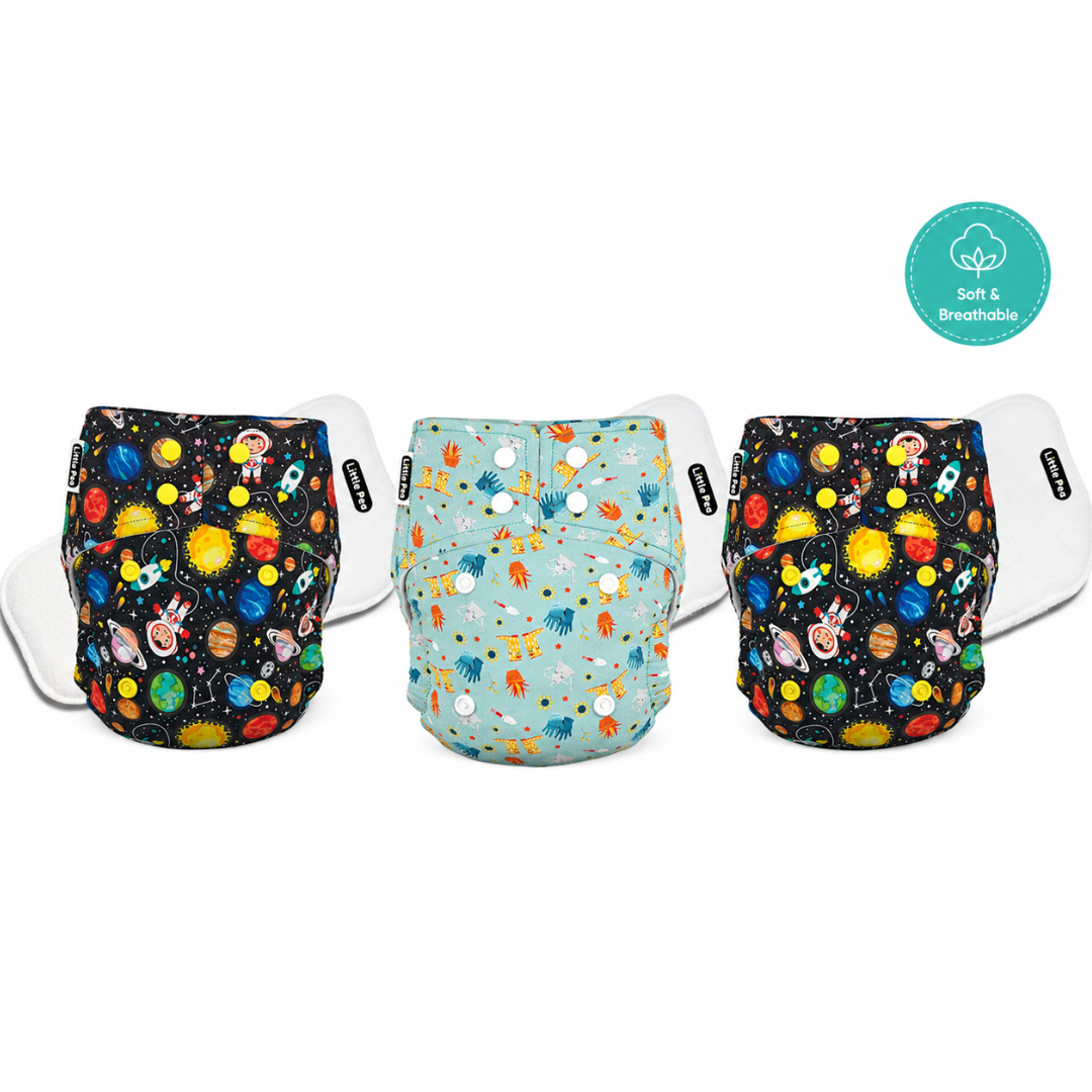 Reusable Cloth Diapers (Pack of 3) – Leak-Proof Pack of 3 - Set 6