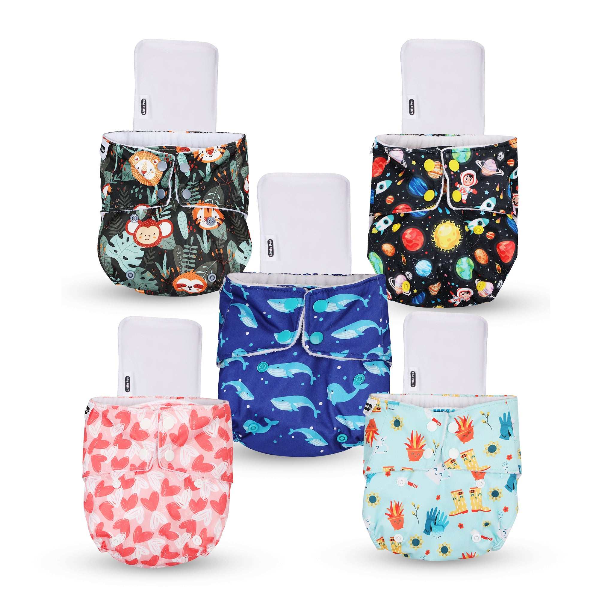 Little Pea Adjustable Cloth Diapers Pack of 5 (3 Months to 3 Years)