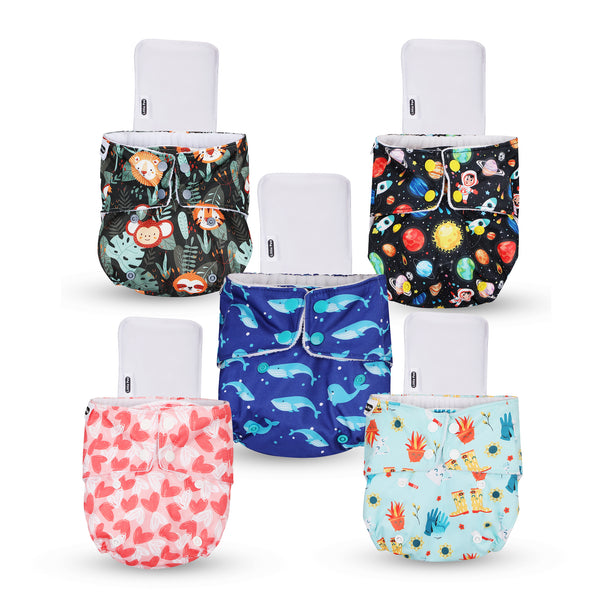 Little Pea Adjustable Cloth Diapers Pack of 5 (3 Months to 3 Years)