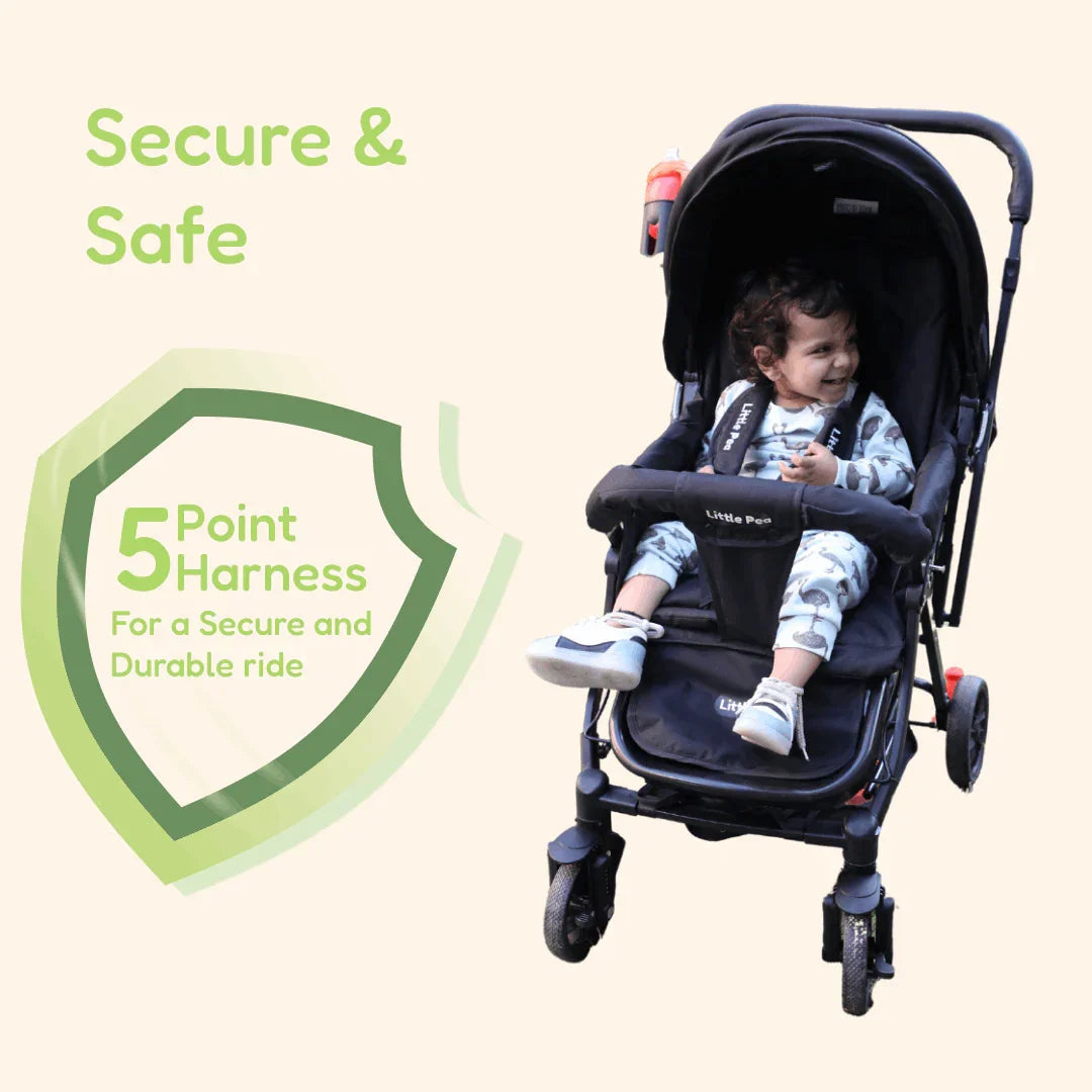 Vista Baby Stroller – Reversible Handle, Multi-Recline, Black (Newborn to 5 Years)