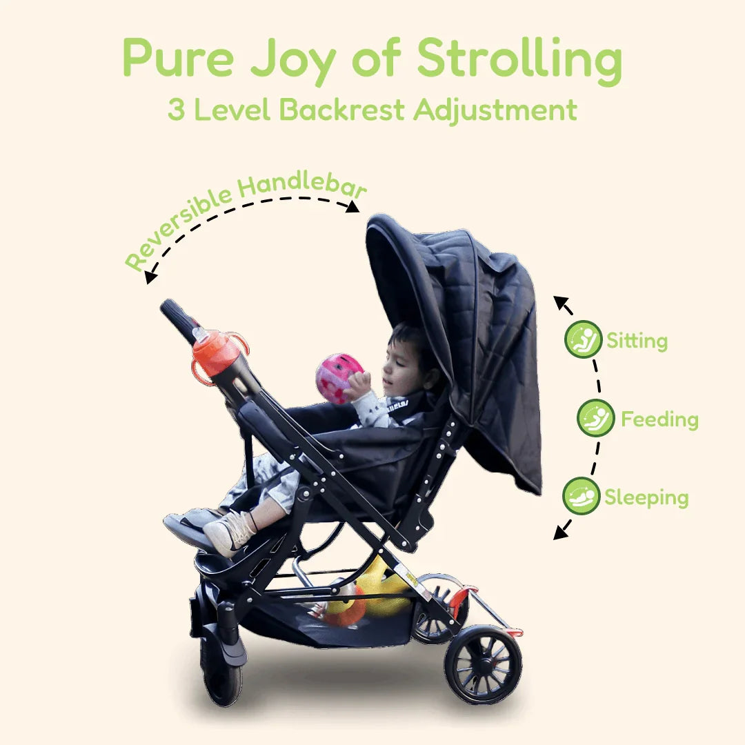 Vista Baby Stroller – Reversible Handle, Multi-Recline, Black (Newborn to 5 Years)