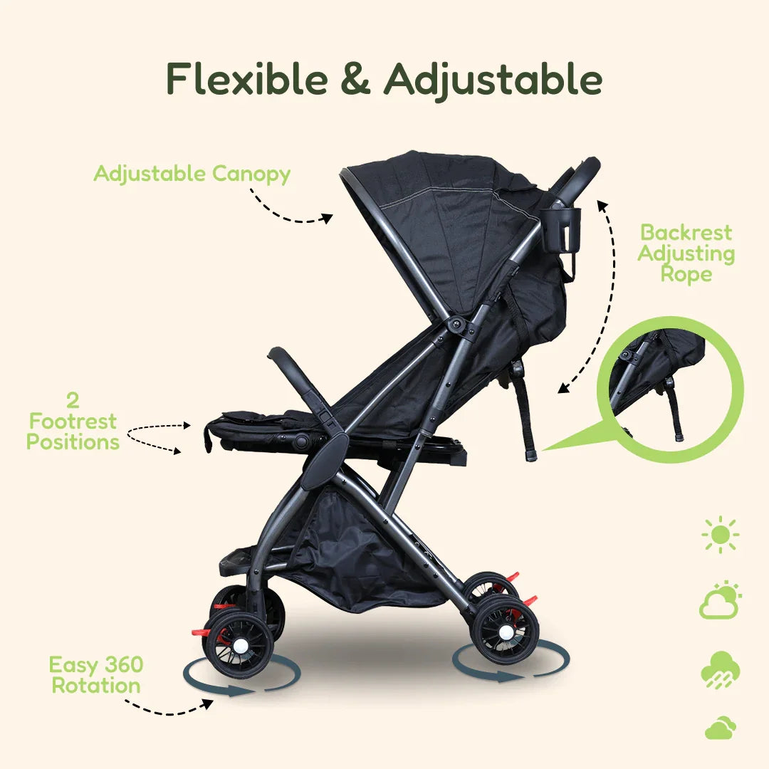 Compact Tour Stroller – Auto Fold, Pull Handle & Mosquito Net