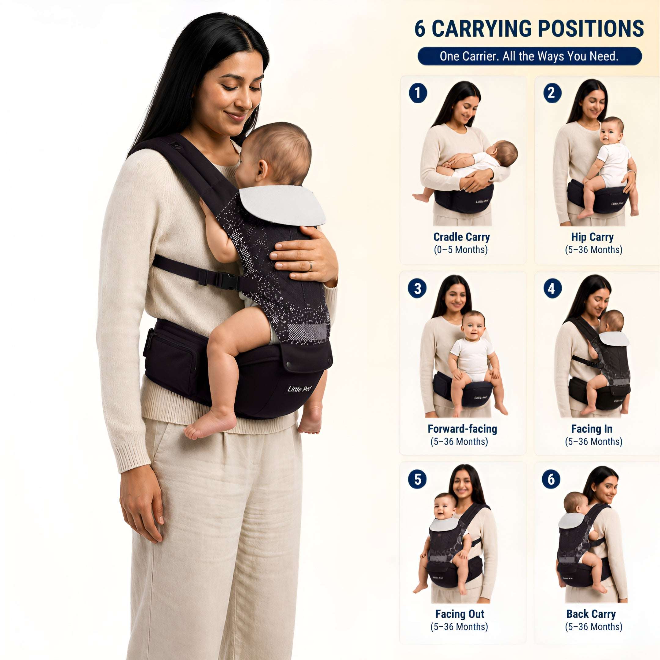 Cuddle Baby Carrier ~ 6 in 1 Black
