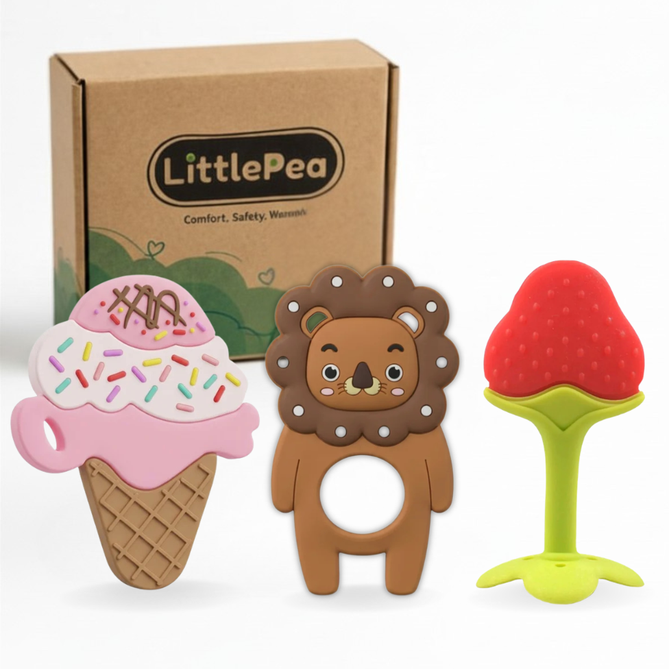 Teether Combo Pack for Babies – 3 Cute Silicone Teethers