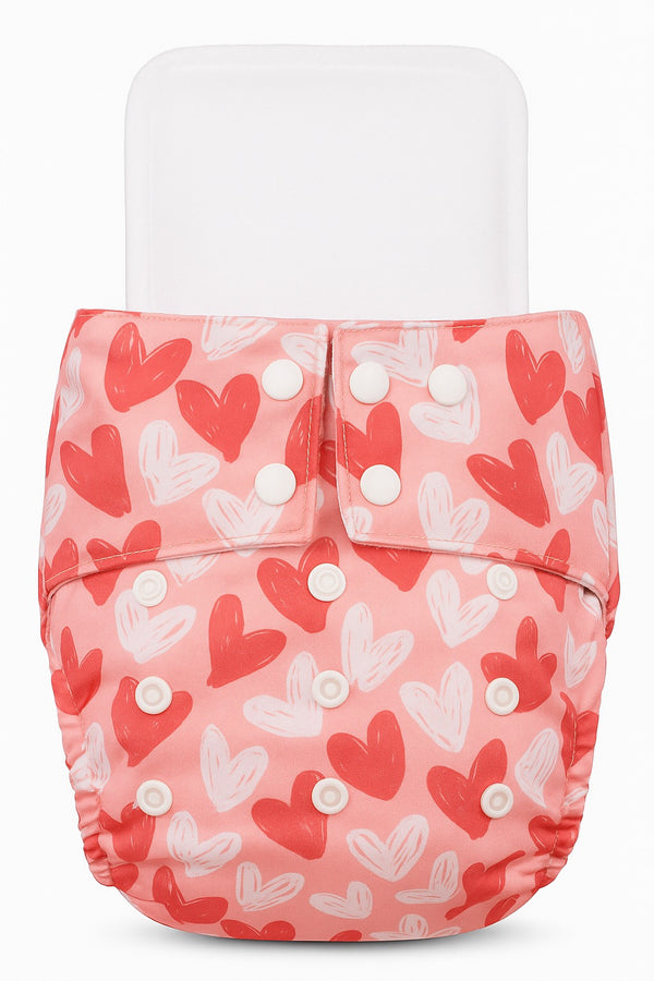 Cloth Diapers with Insert and  Free Wet Bag | Little Hearts - Pack of 1
