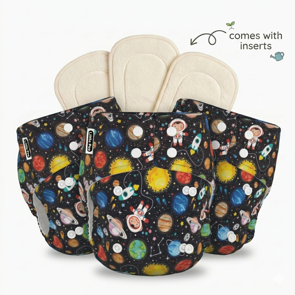 Reusable Cloth Diapers (Pack of 3) – Leak-Proof Space+Space+Space